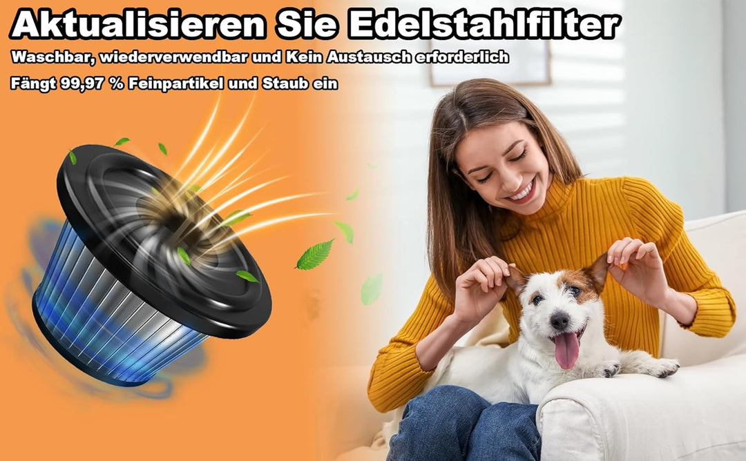 16000Pa Akku Handstaubsauger Beutellos Testsieger, Nass/Trocken, 120W Autostaubsauger Kabellos für A