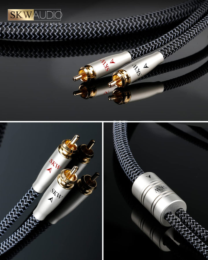 SKW High End Cinch Audio Kabel, Kupfer und Silberlitzendrähte 2 x Cinch zu 2 x Cinch Kabel/RCA Kabel