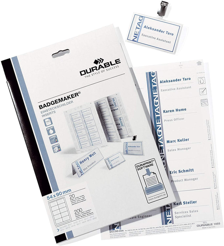 Durable Namensschild Click Fold 10 Stück mit Magnet im druckfertigen Set (54x90mm), mit 200 mikroper