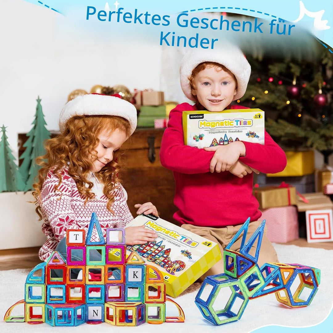 ECHOCUBE Magnetische Bauklötze für Kinder 116PC Set - Bauklötze, STEM Konstruktionsspielzeug mit leu