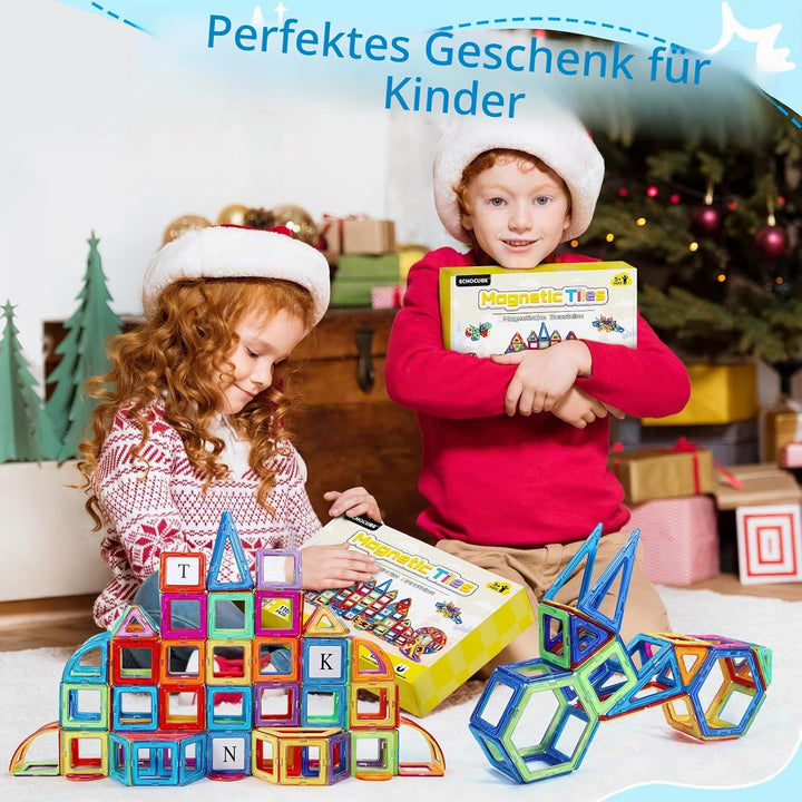 ECHOCUBE Magnetische Bauklötze für Kinder 116PC Set - Bauklötze, STEM Konstruktionsspielzeug mit leu