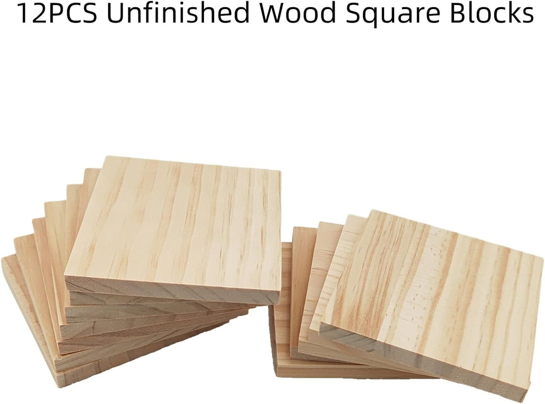 12 Stück Unlackierte quadratische Holzblöcke zum Basteln, 10 x 10 x 1 cm blanko Holzquadrate aus Kie
