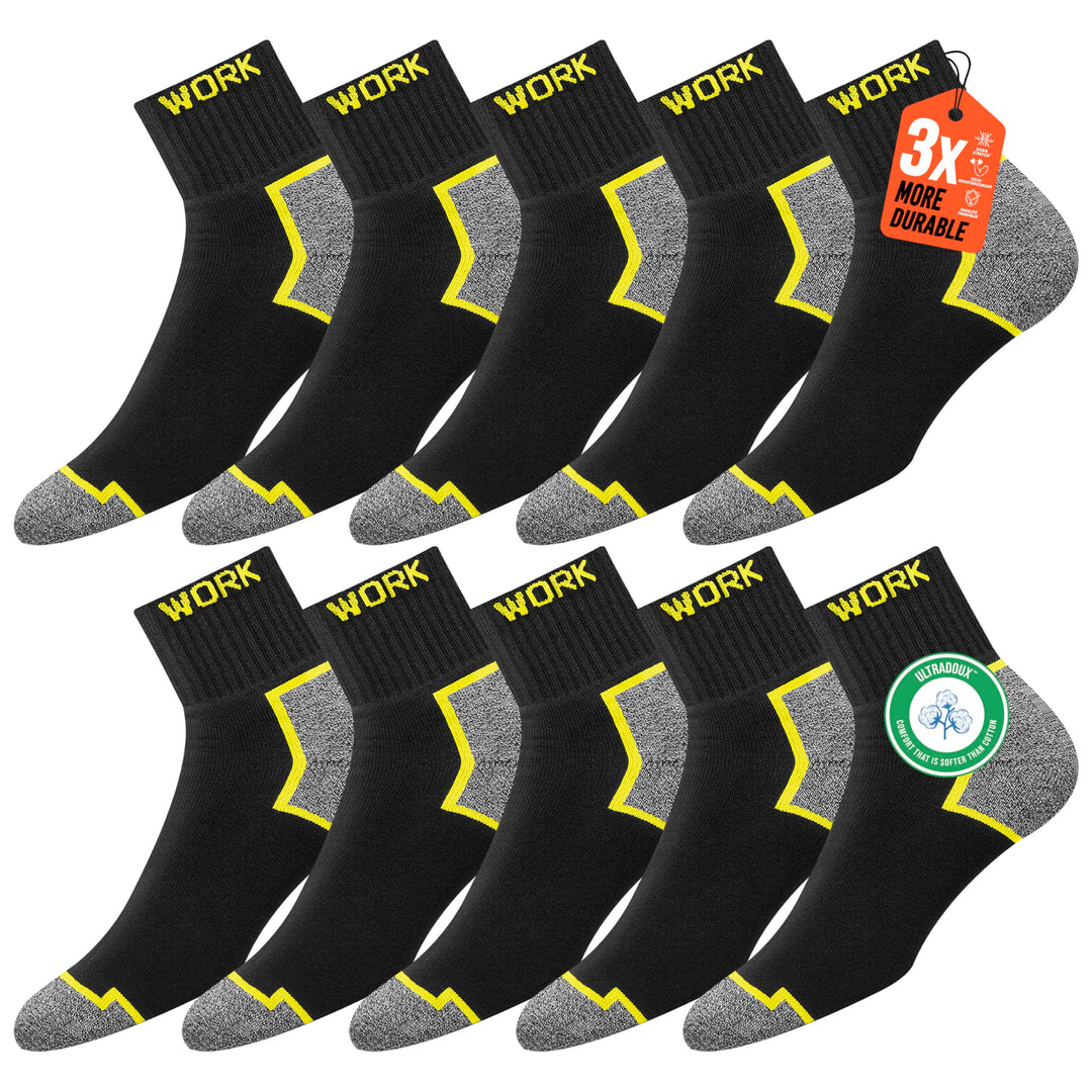 SOXCO 10 Paar Kurze Arbeitssocken Herren Quarter Socken WORK Socks 43-46 Schwarz, 43-46 Schwarz
