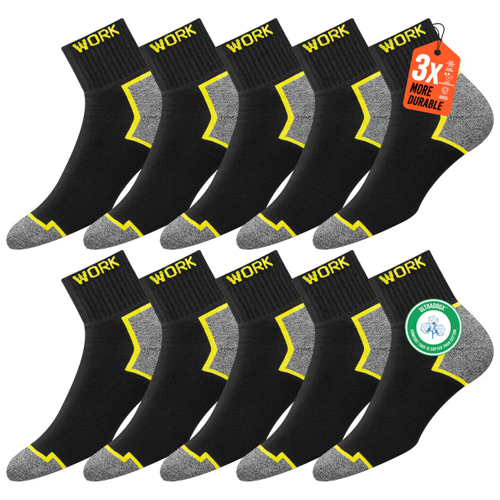 SOXCO 10 Paar Kurze Arbeitssocken Herren Quarter Socken WORK Socks 43-46 Schwarz, 43-46 Schwarz