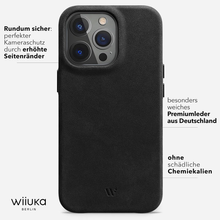 WIIUKA Hülle für iPhone 14 Pro Max, Leder aus Deutschland, Lederhülle extra Dünn, Premium Handyhülle