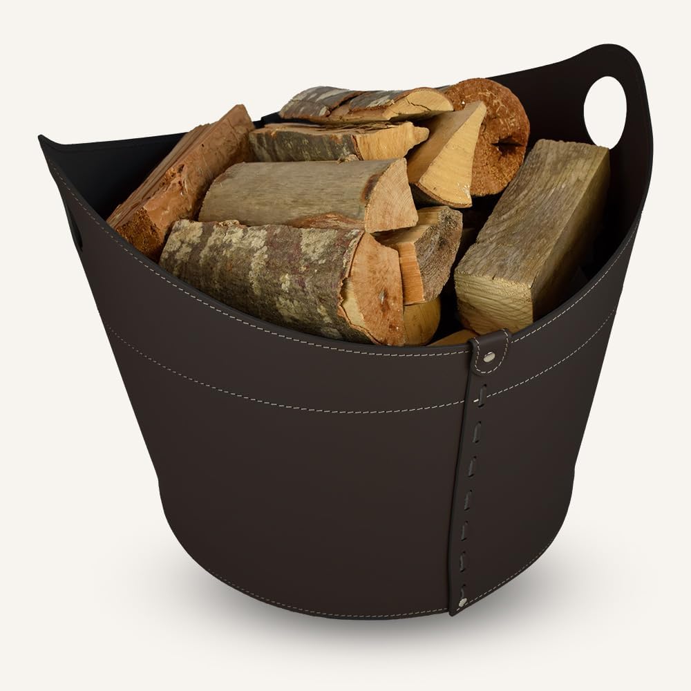 LIMAC Design CADIN Holzkorb aus Leder, moderne Brennholztasche, Originale Kaminholztasche, Kaminholz