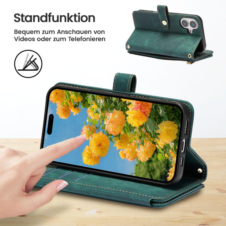 ZCDAYE Hülle für iPhone 16 mit Band Handykette, Leder iPhone 16 Handyhülle Handytasche mit Kartenfäc