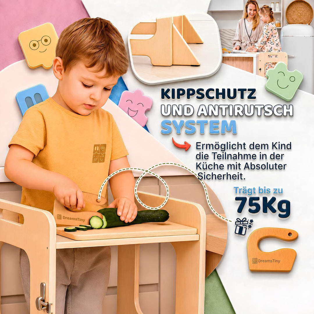 Lernturm ab 1 Jahr Klappbar 3-in-1, Lernturm mit Rausfallschutz | Inklusive Xylophon, Malbuch, Bunts