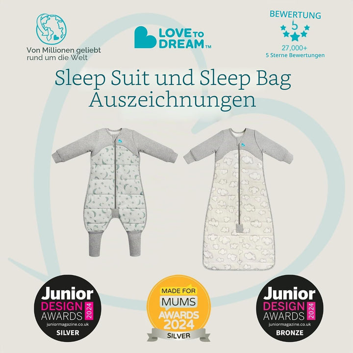 Love To Dream Baby Schlafanzug Warm, integrierte Steppdecke für kühle Temperaturen (16-20°C), Design