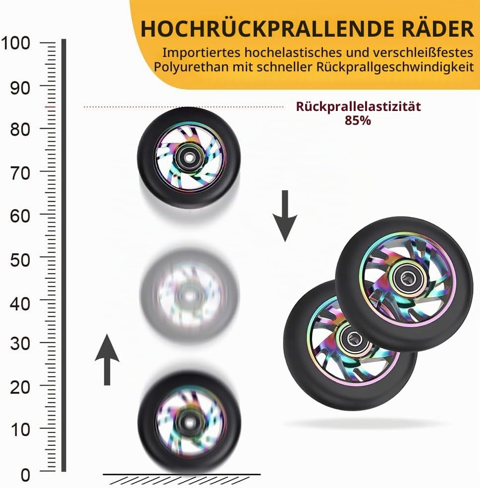 Stunt Scooter Rollen, 2 PCS Scooter Ersatzräder 88A mit ABEC-9 Lager Aluminium, Ersatzräder für Scoo