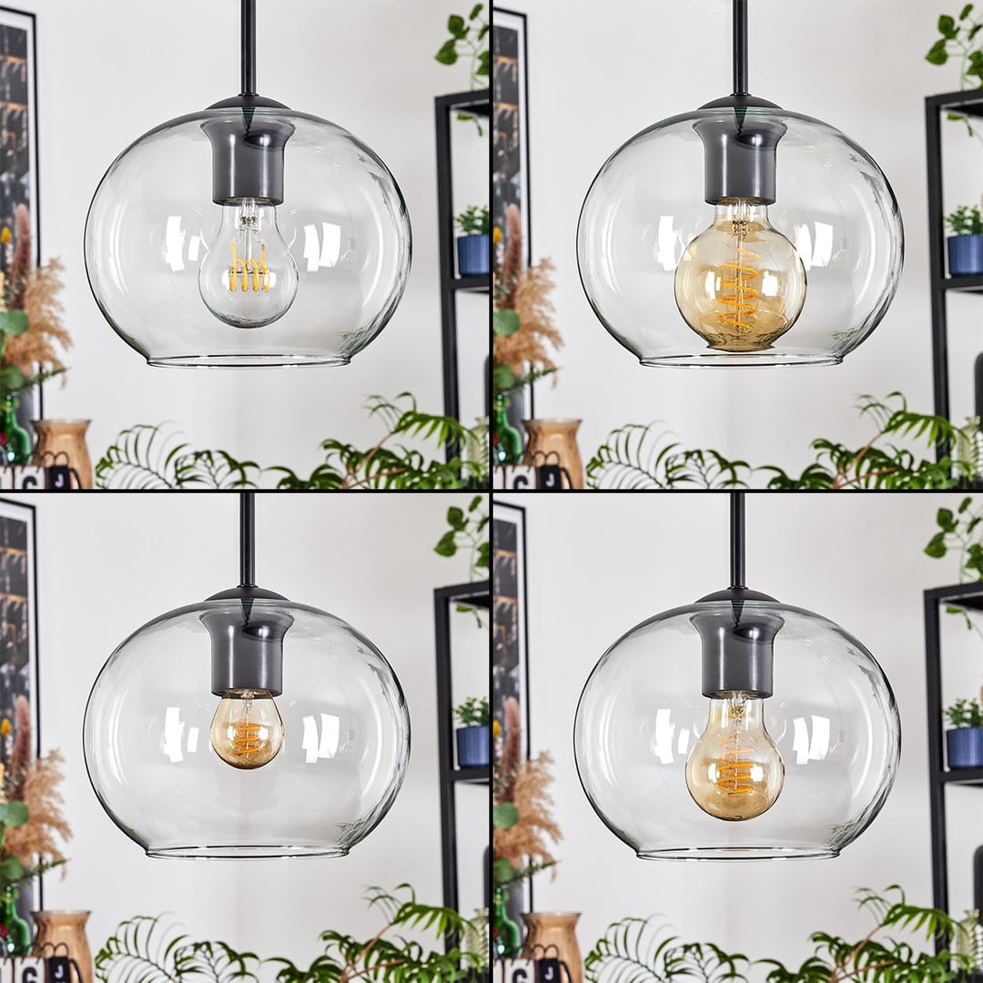 HOFSTEIN Hängeleuchte Apedo, 3-flammige Hängelampe aus Metall/Glas in Schwarz/Klar, moderne Pendelle
