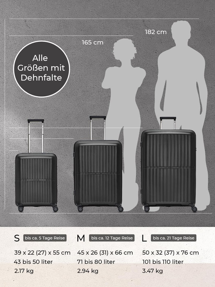 Pactastic Ultra leicht Hartschalen Koffer-Set 3-teilig | Robustes Polypropylen Material | mit Dehnfa