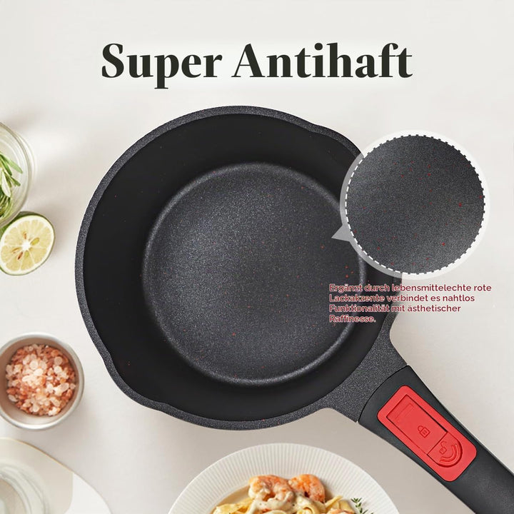 2,5 Liter Stielkasserolle Antihaft mit Aluminium Deckel, Kasserolle 20cm mit abnehmbarem Griff, Back