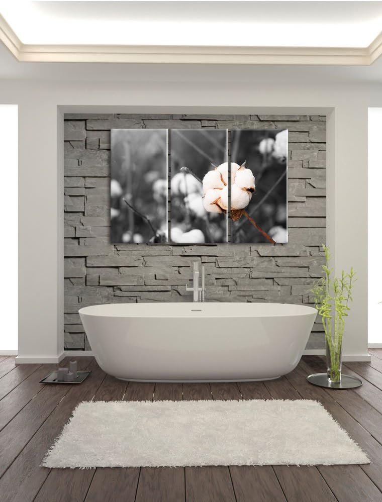 Pixxprint eine ausgereifte Knospe voller Baumwolle B&W Detail 3-Teiler Leinwandbild 120x80 Bild auf