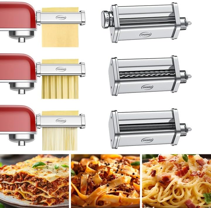 TPGSING 3 Stück Edelstahl pasta maker für kenwood chef zubehör,Nudelmaschine set für Kenwood küchenm