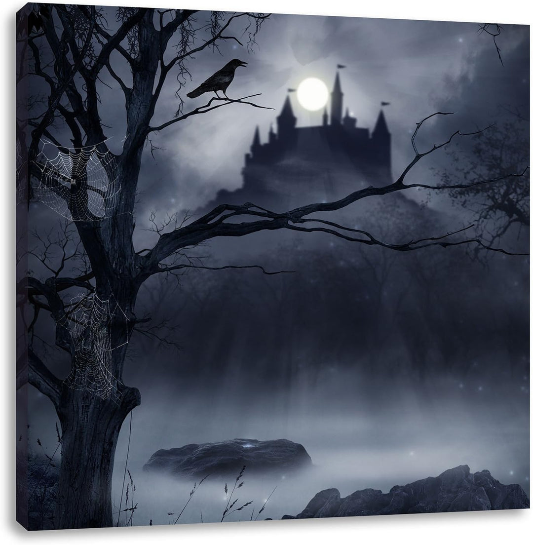 Pixxprint Düstere Burg, Format: 70x70 auf Leinwand, XXL riesige Bilder fertig gerahmt mit Keilrahmen