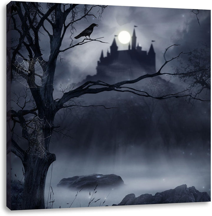 Pixxprint Düstere Burg, Format: 70x70 auf Leinwand, XXL riesige Bilder fertig gerahmt mit Keilrahmen