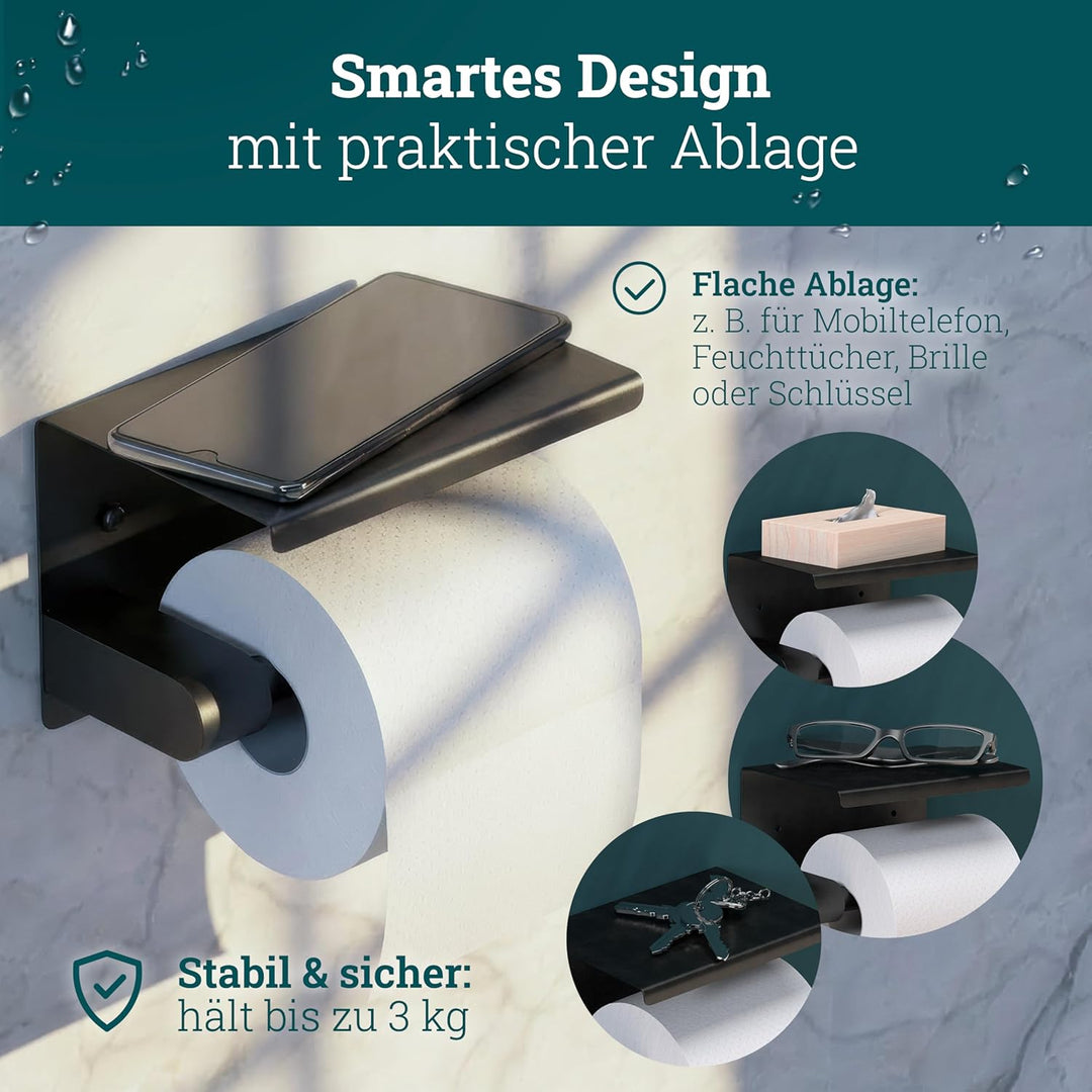 husman® Toilettenpapierhalter ohne Bohren | Klorollenhalter aus hochwertigem Edelstahl Matt-Schwarz