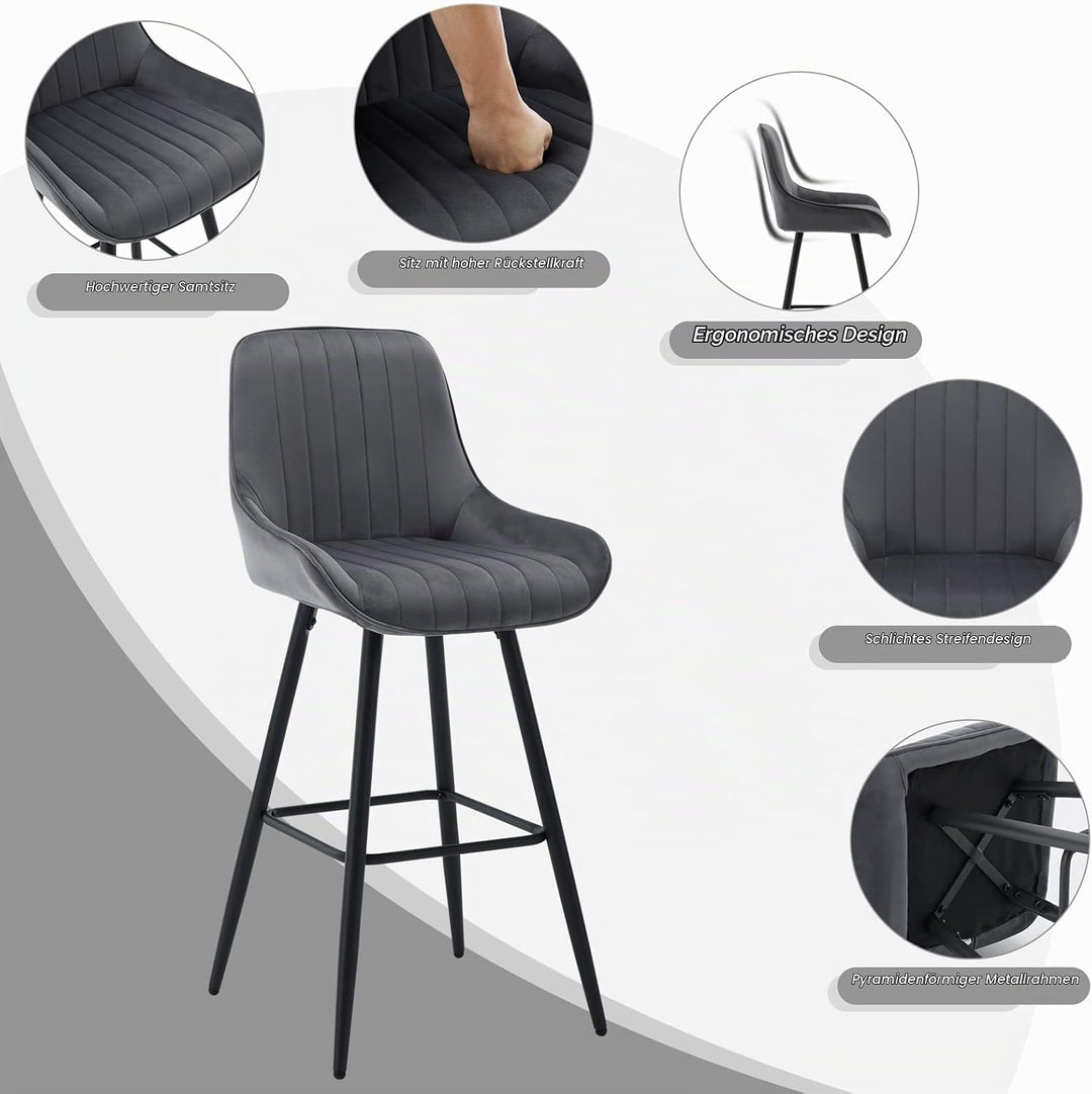 WOLTU 2er Set Barhocker, Barstuhl, Küchenhocker, Tresenhocker, Bistrohocker, Design Hocker, mit Rück