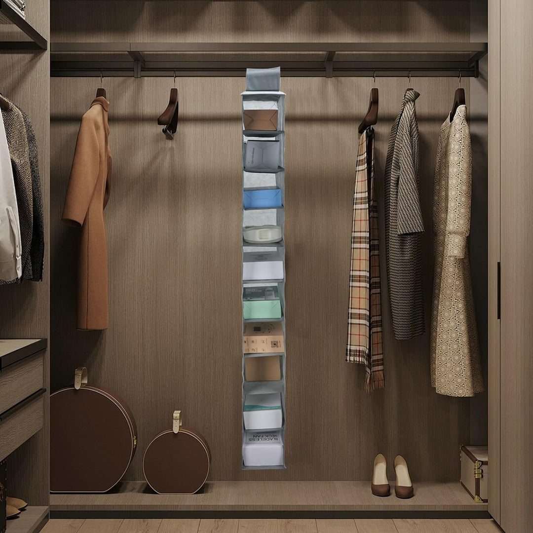 Hängeregal Stoff mit 10 Fächer, Zusammenklappbar Hängeaufbewahrun, Kleiderschrank Organizer, Ordnung