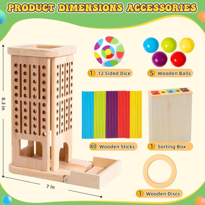 Montessori Brettspiel aus Holz für Kinder Spiel 40 Stück Bunte Holzstäbchen Würfelspiel Lernspielzeu