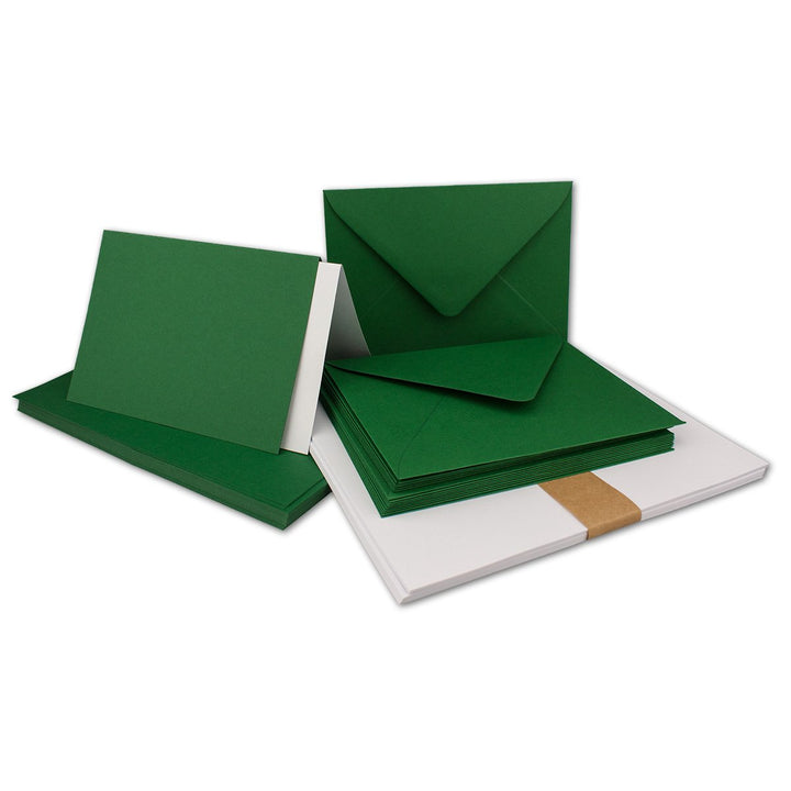 25x Faltkarten Set DIN A6/C6 mit Brief-Umschlägen in Dunkel-Grün - inklusive Einleger - 14,8 x 10,5