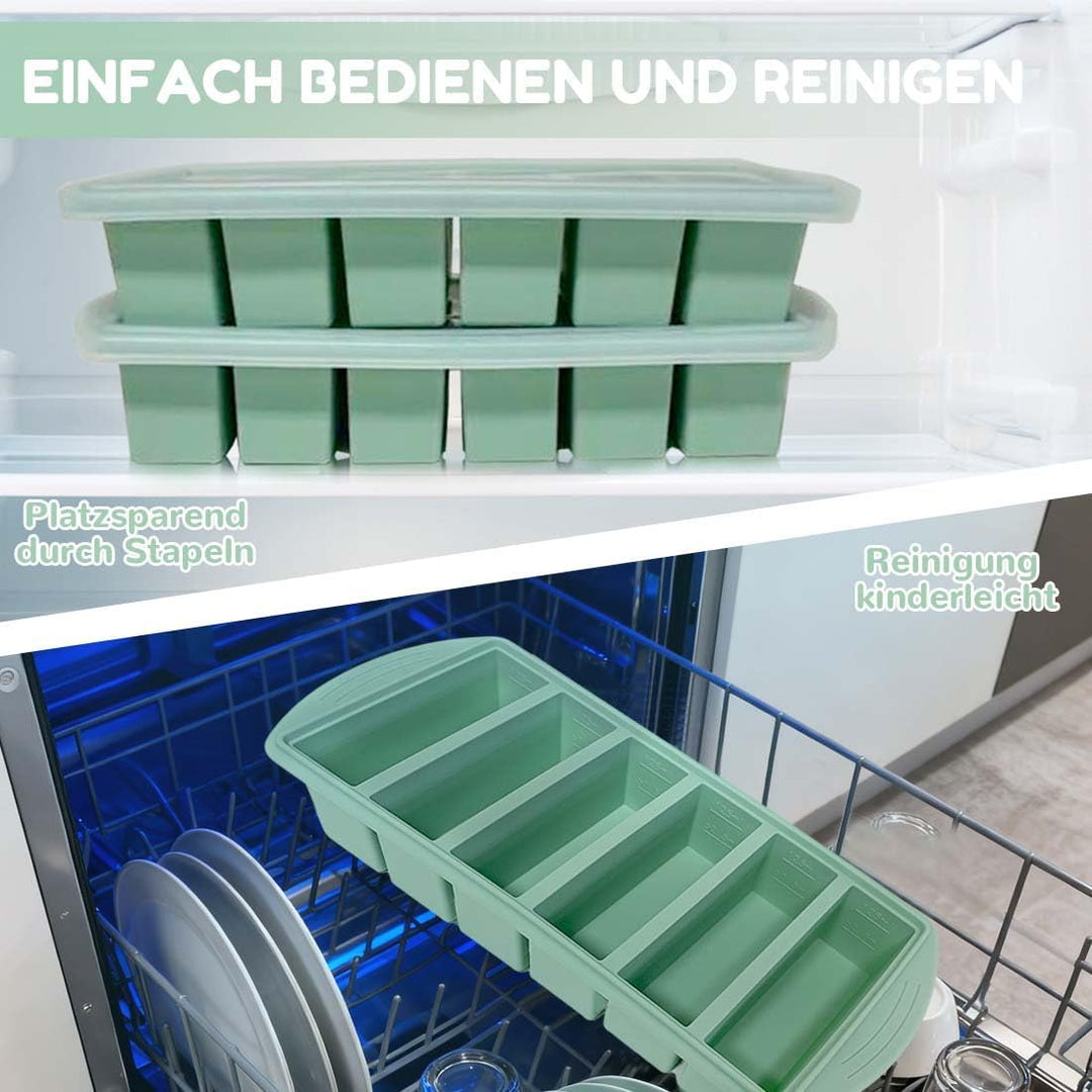 2 Stück Suppe Einfrieren Behälter, 6 Löcher Souper Cube Silikon Gefrierform mit Deckel, Su-ppe Suppe