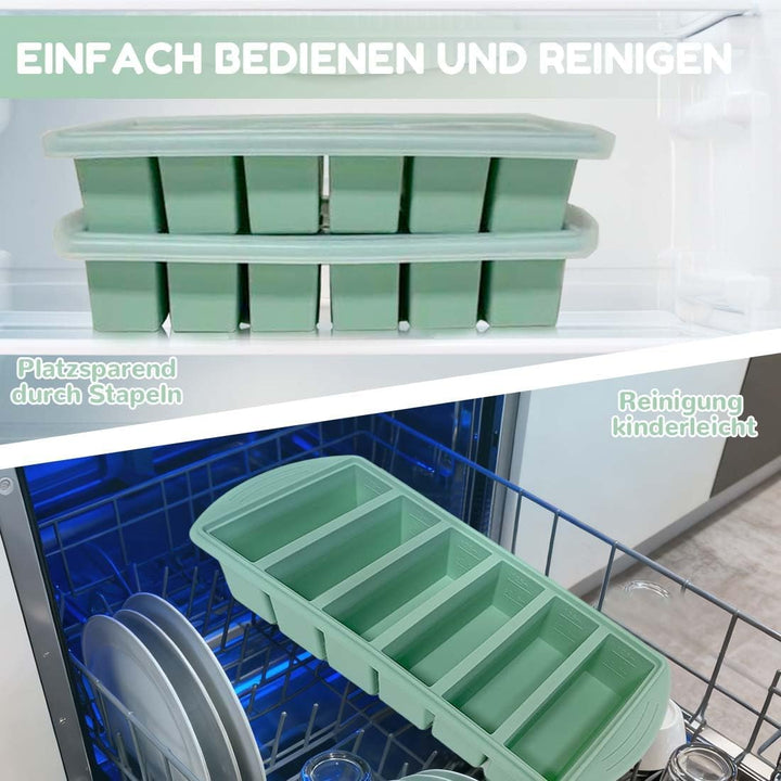 2 Stück Suppe Einfrieren Behälter, 6 Löcher Souper Cube Silikon Gefrierform mit Deckel, Su-ppe Suppe