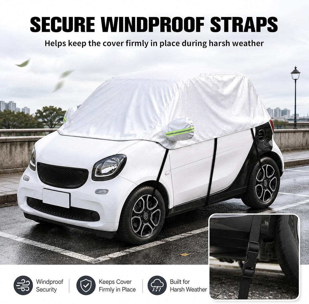Halbgarage Autoabdeckung für Smart Fortwo 2006-2025, Fahrzeugabdeckung mit atmungsaktivem Schutz geg