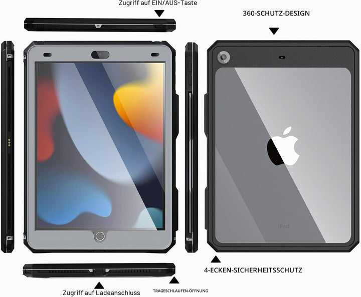 iPad 10.2 Hülle IP68 wasserdichte iPad 9th/8th/7th Generation 360 Grad Hülle 2021/2020/2019 mit Disp