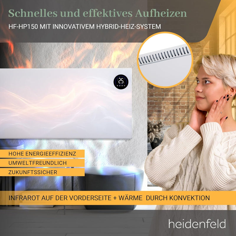 Heidenfeld Infrarotheizung & Konvektor HF-HP150 | 1000 Watt bis 25 m² | Hybrid Heizung | Steuerung v