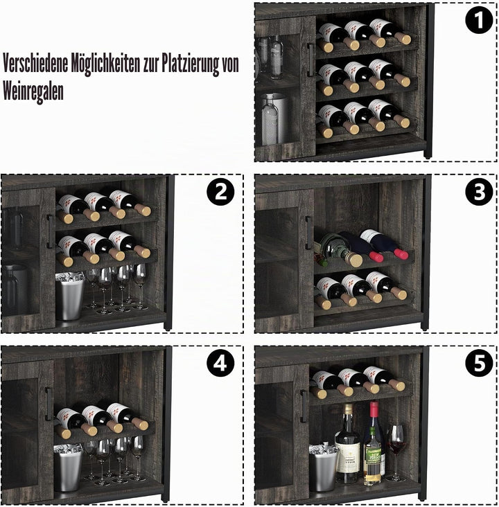 GarveeHome Weinschrank Industrial Mit Verstellbarem Weinregal Und Glashalter, Getränkeaufbewahrung F