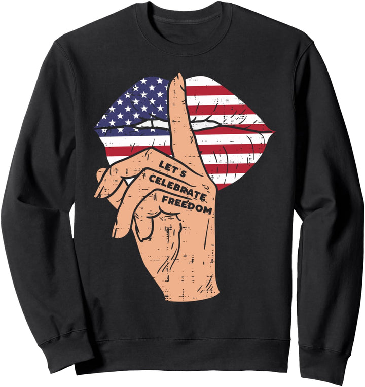 Lips Freedom US American Flag 4th Of July Women Sweatshirt