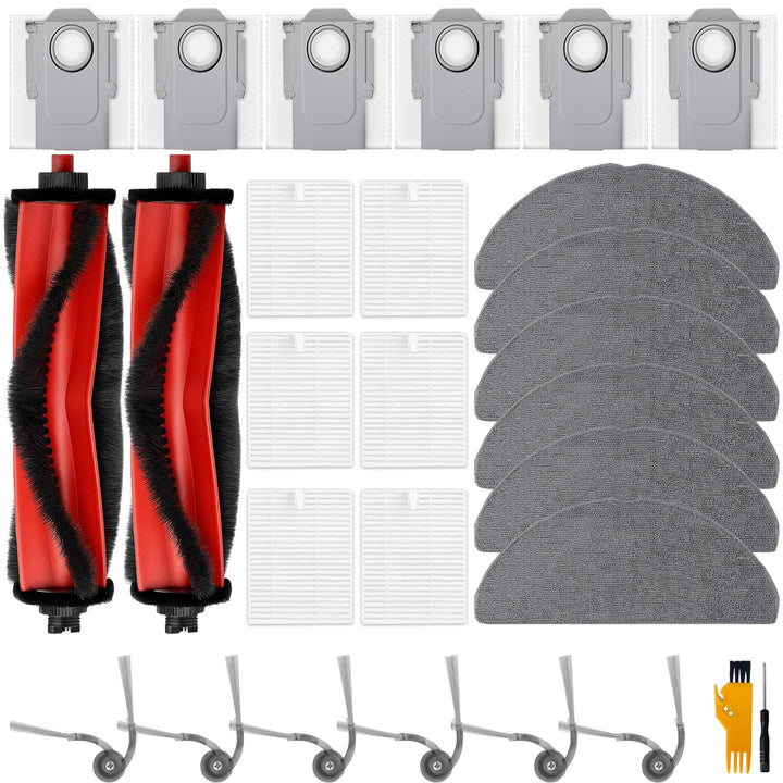 Zubehör für roborock Q7 L5+, Q7 M5+ Staubsauger, 2 Hauptbürste, 6 Wischtücher, 6 Filter, 6 Seitenbür