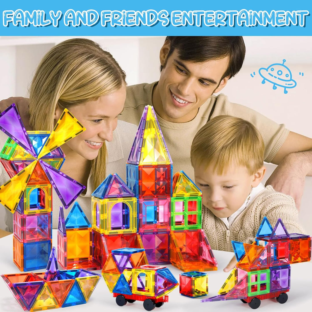 Magnetische Bausteine 60 Teile, Magnetbausteine Kinder Bauspielzeug Mit 1 Autos, Magnetic Tiles Lehr