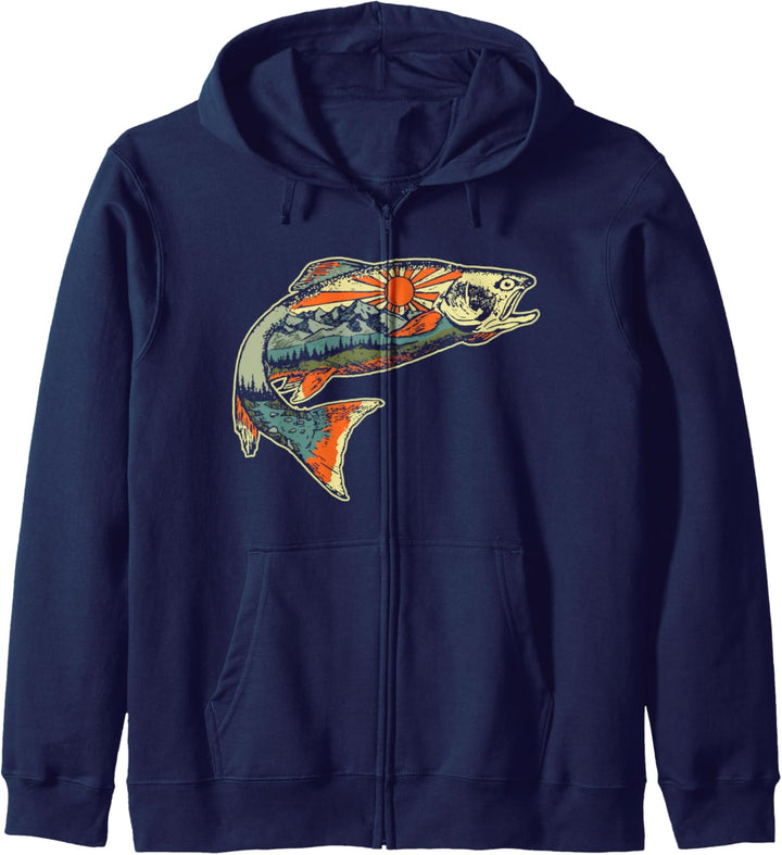 Trout Outdoor Illustration Series - Vintage Sun Kapuzenjacke