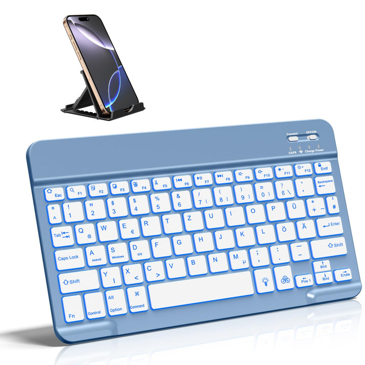 Vobafe Bluetooth Tastatur mit Telefonhalter für iOS/Android/Windows, Kabellose Tablet Tastatur für i