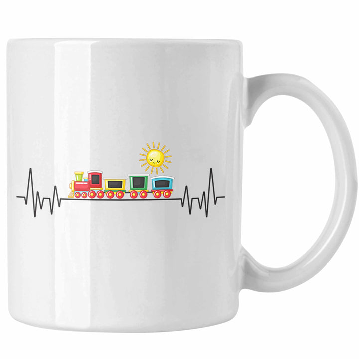 Trendation - Zug Züge Herzschlag Tasse Geschenk für Eisenbahner Zugführer Hobby Geschenkidee (Weiss)