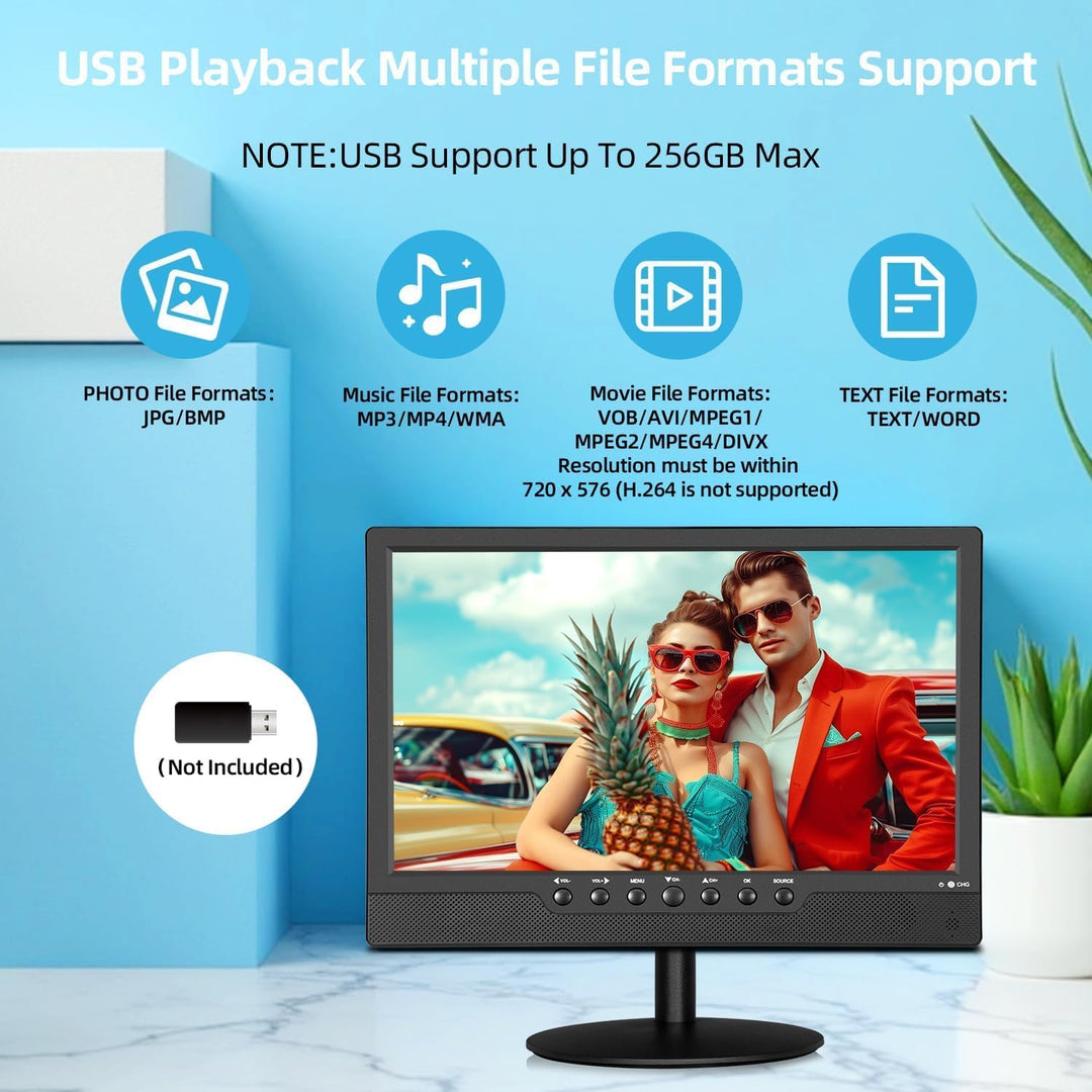 KCR 14.0 Zoll digitaler DVB-T2 tragbarer Fernseher, Freeview, wiederaufladbarer Akku, USB-Anschluss,