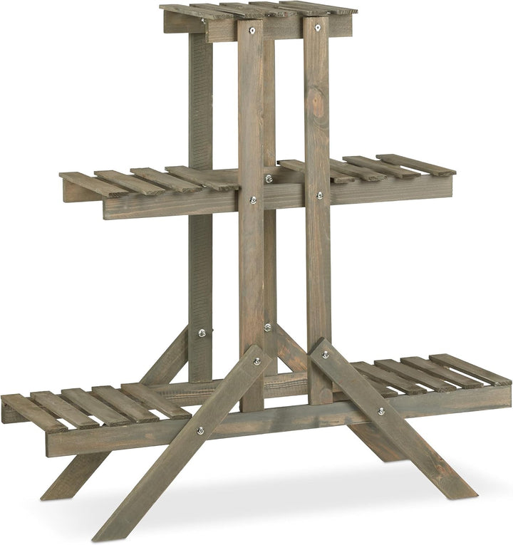 Relaxdays Blumentreppe aus Holz, 3 Stufen mit 5 Ablagen, Shabby Chic, innen, HBT: 83 x 83 x 28 cm, B