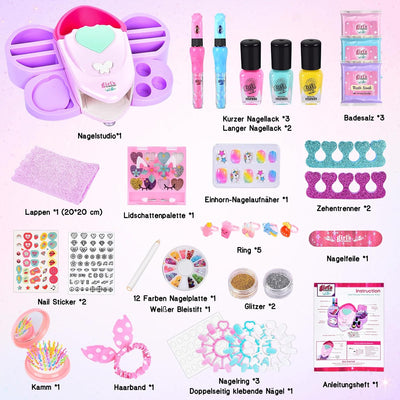 Herefun Nagelstudio Kinder Mädchen, Geschenke Set für Mädchen, Nageldesign Kinder Geschenke, Schmink