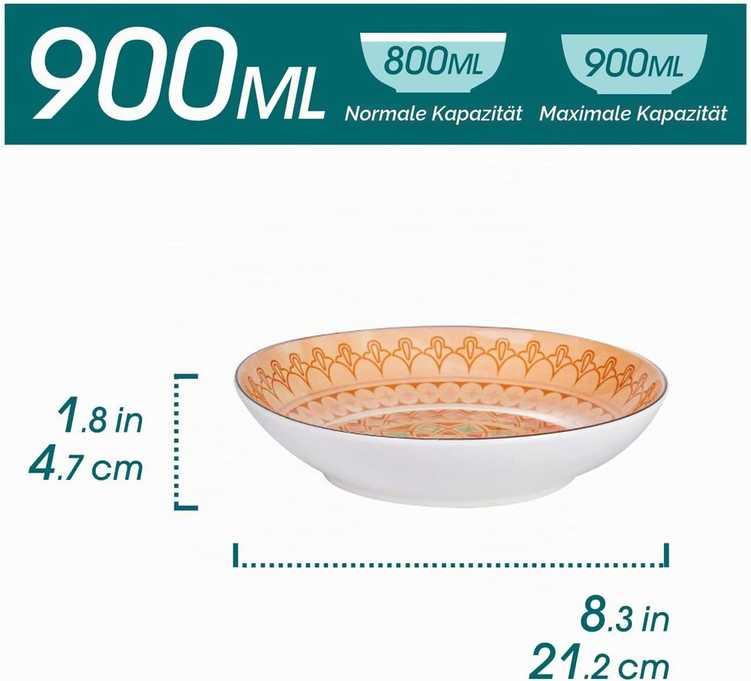 vancasso Suppenteller Porzellan, Tulip 4 teilig Tiefteller bunt, Ø 21,5 cm, Füllmenge 700 ml Geschir