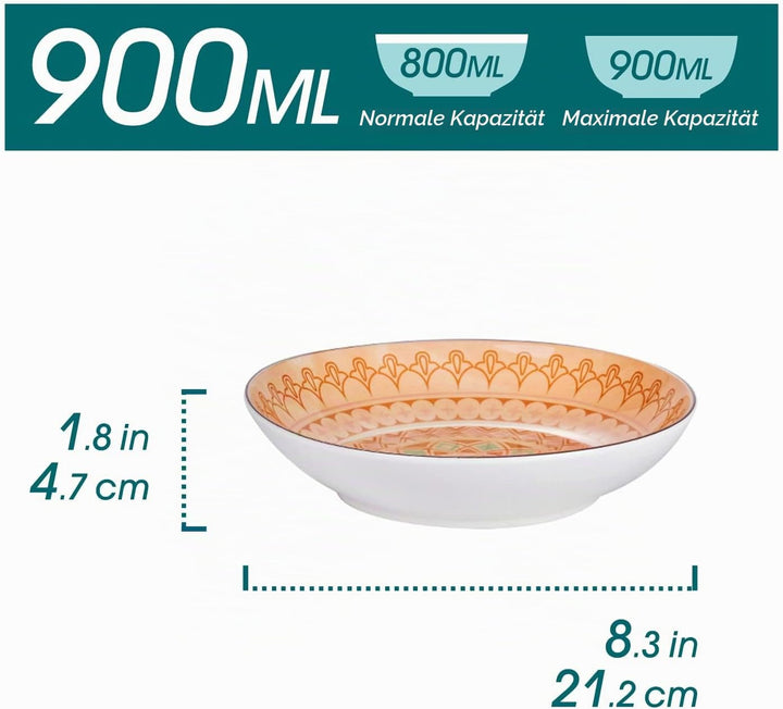 vancasso Suppenteller Porzellan, Tulip 4 teilig Tiefteller bunt, Ø 21,5 cm, Füllmenge 700 ml Geschir