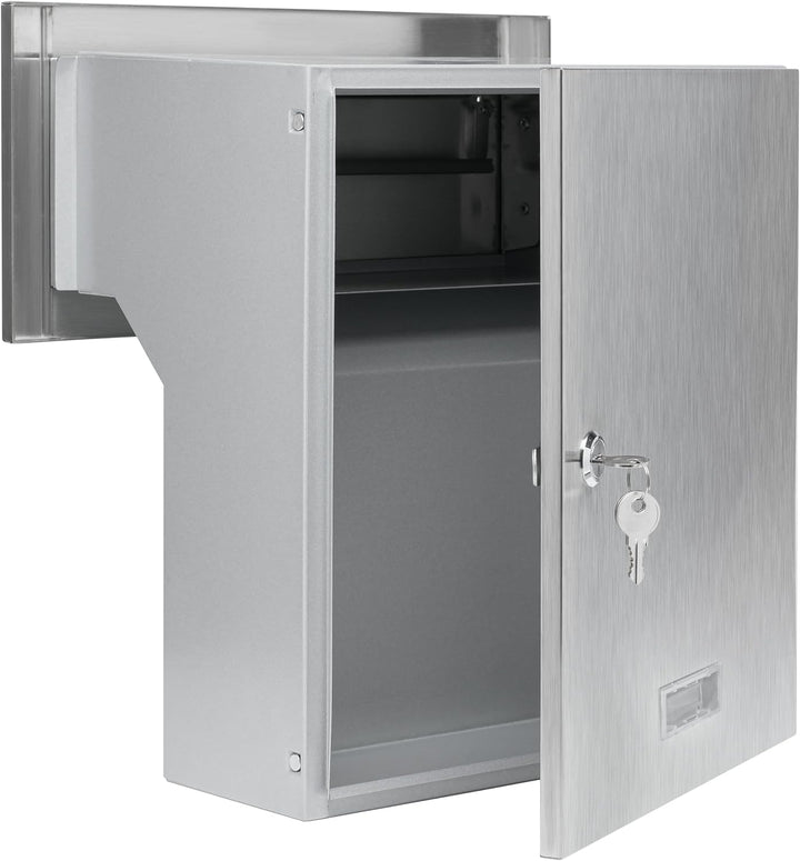 Mauerdurchwurf Briefkasten Edelstahl/Silber NEU Vorderteil + Hintertür V2A gebürstet 190-260 [mm] 3
