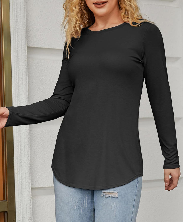 Beluring T-Shirt Damen Lässig Kurzarm/Langarm Oberteile Rundhals Longshirt M Schwarz, M Schwarz