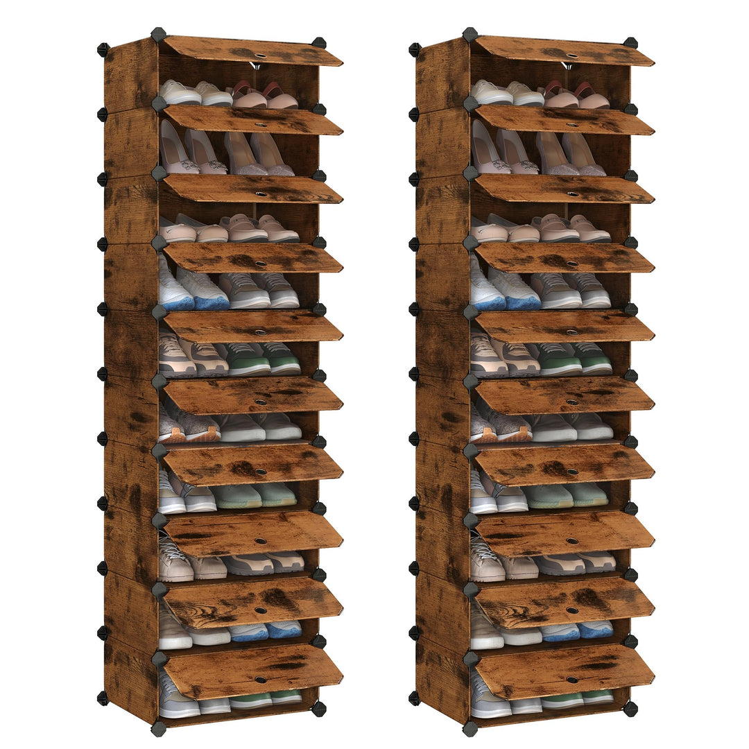 SONGMICS Schuhregal, Steckregal, Regalsystem, Schuh-Organizer, DIY-Regal, mit Tür, aus PP-Kunststoff