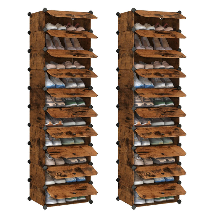 SONGMICS Schuhregal, Steckregal, Regalsystem, Schuh-Organizer, DIY-Regal, mit Tür, aus PP-Kunststoff