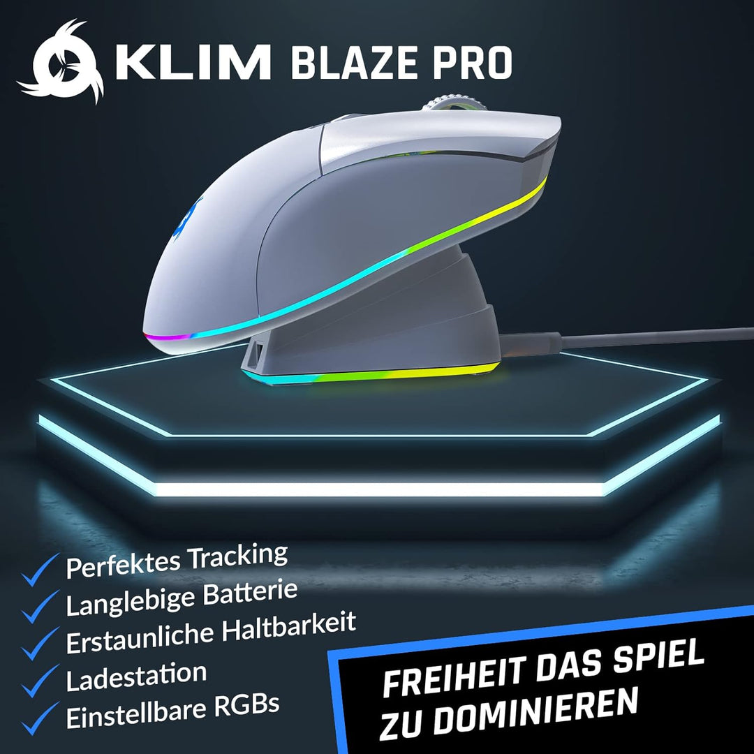 KLIM Blaze Pro Wiederaufladbare kabellose Maus - NEU - Gaming Maus mit RGB und Ladestation - Hochprä