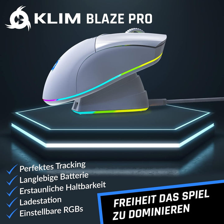 KLIM Blaze Pro Wiederaufladbare kabellose Maus - NEU - Gaming Maus mit RGB und Ladestation - Hochprä
