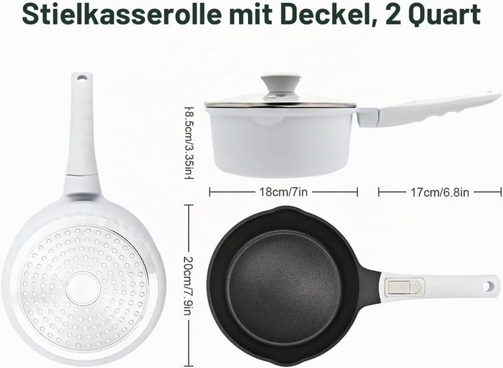 Kasserolle 18cm mit Deckel, 2L Antihaft-Stielkasserolle mit Abnehmbarer Griff, Milchtopf Geeignet fü